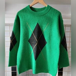TWIK green argyle sweater